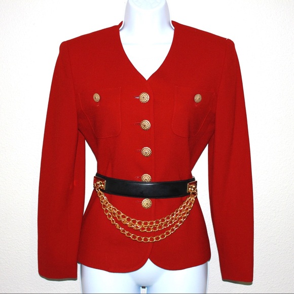 Vintage Red 100% Wool Structured Boxy Blazer - Picture 2 of 8